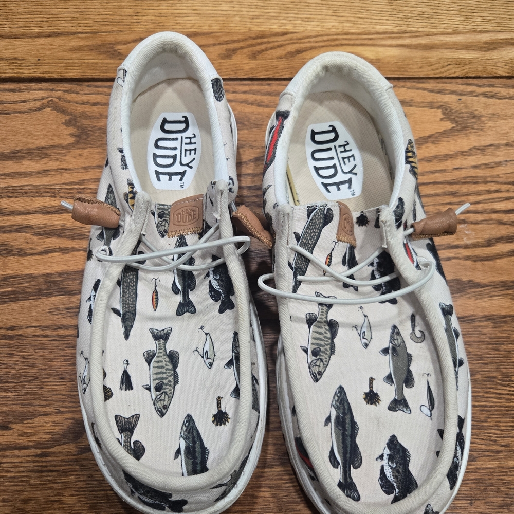 Hey Dude White Fish Print Shoes